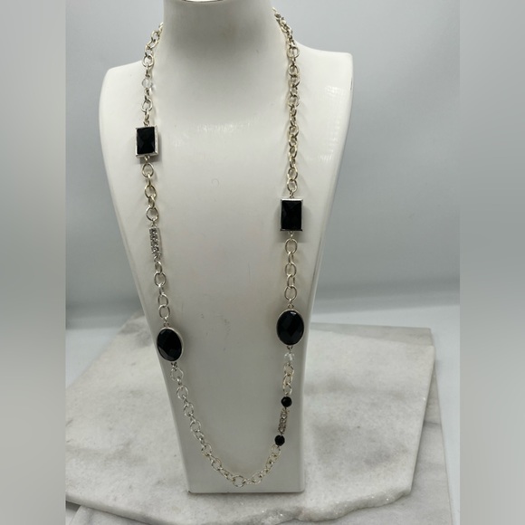 George Jewelry - ✔️Opera Length (Long) Black, Silver & Crystal Necklace